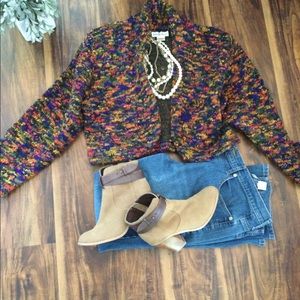 It’s all about the ‘Shacket’  Vintage Colorful Boucle Crop Shacket-Small